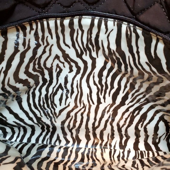 Vera Bradley Purse Microfiber Zebra Vinyl Lined Quilted Toiletry Travel Handbag - Picture 7 of 12